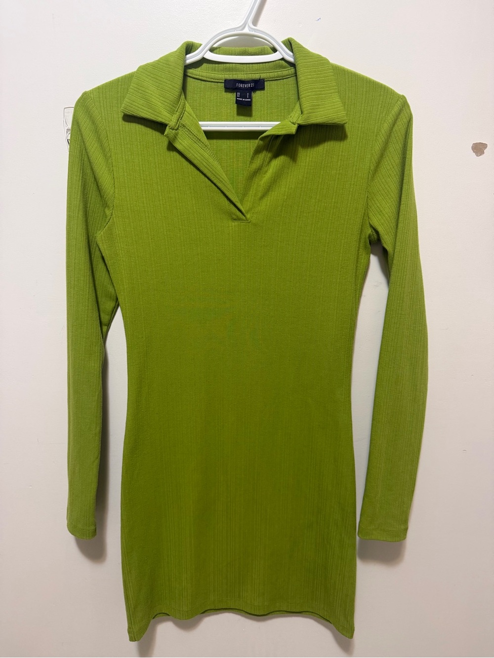Forever 21 Lime Green Ribbed Long-Sleeve Polo Tee